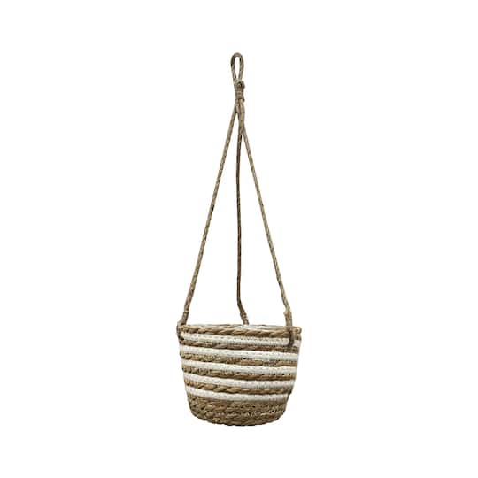6.5&#x22; Natural Brown &#x26; White Hanging Grass Basket by Ashland&#xAE;